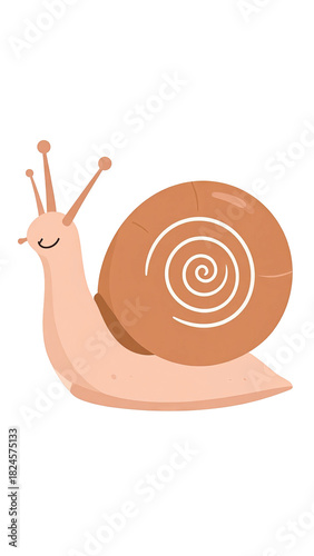 Cute cartoon snail with a brown spiral shell and pink body illustration.