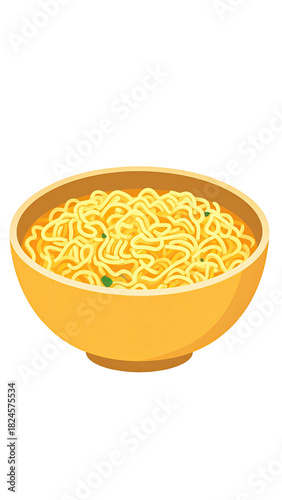 A delicious bowl of steaming hot instant noodles served in a vibrant orange bowl.