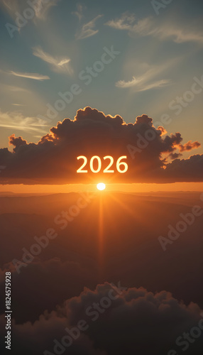 Sunset Over Mountains With Year 2026 Glowing new year future mobile Wallpaper