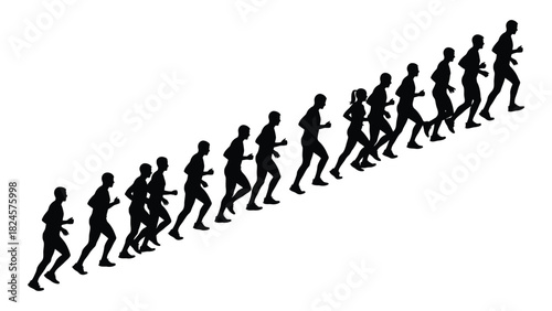 Running uphill silhouettes isolated on white background, Vector