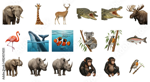 Diverse Wildlife Animal Collection for Children Education Science Web Design Projects