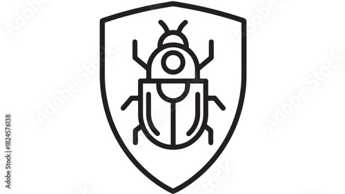 A detailed black line drawing depicts a shield shape containing the illustration of a beetle creating a heraldic design high quality