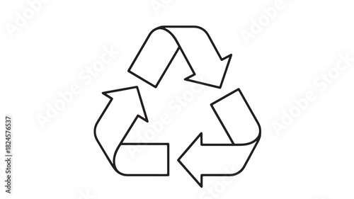 a simple black and white illustration depicts the universal recycling symbol showcasing three chasing arrows forming a triangular loop representing sustainability