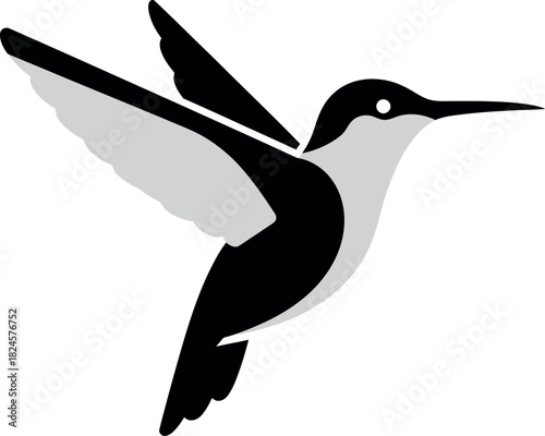 Vector illustration of a flying wild bird silhouette drawing, featuring a black feather wing design