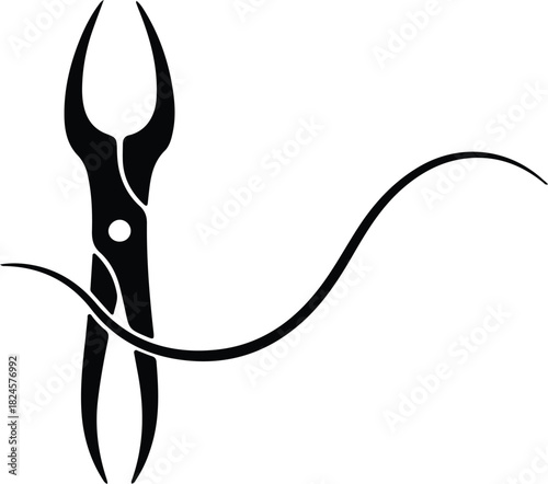 Illustration forceps stylized medical instrument icon with line silhouette vector