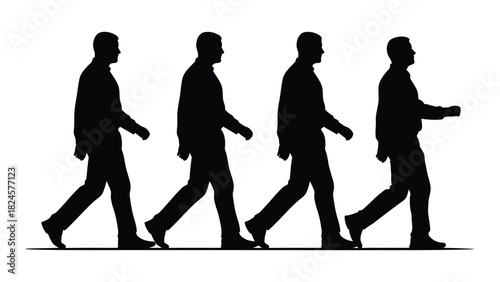 Walking man silhouette sequence isolated on white background, Vector
