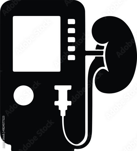 Illustration Hemodialysis machine and kidney symbol treatment dialysis silhouette vector