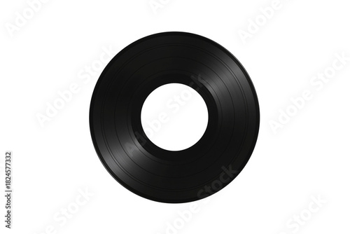 Top view of a black vinyl LP record without a label, isolated on transparent background