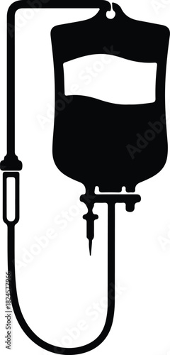 Illustration intravenous blood bag drip silhouette vector