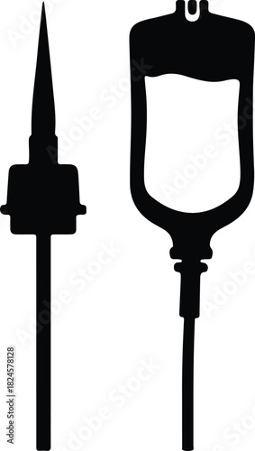 Illustration Intravenous fluid bag and iv drip silhouette vector