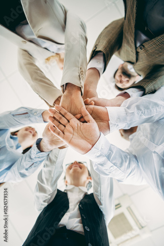Bild auf Leinwand Business professionals join hands in a gesture of teamwork and unity, showcasing