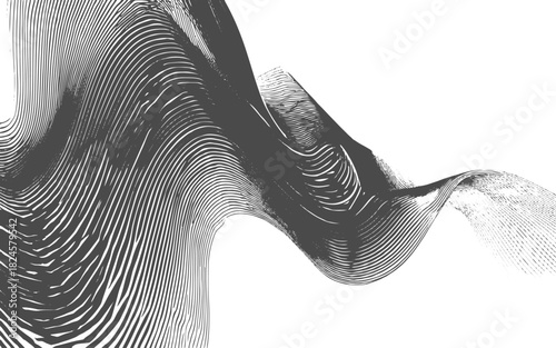 Abstract flowing wave lines with distressed grunge texture for creative modern background and minimalist vector artwork