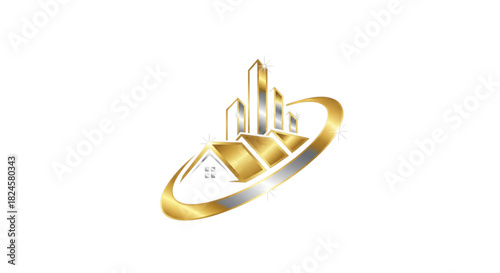 Luxury Gold Silver Real Estate Skyline Logo Design for Property Investment Success