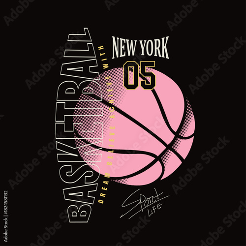 Basketball vector t-shirt design. New York basketball graphic print design. Sport logo. women's sporty tee t-shirt prints. College font. Vintage artwork for sportswear.