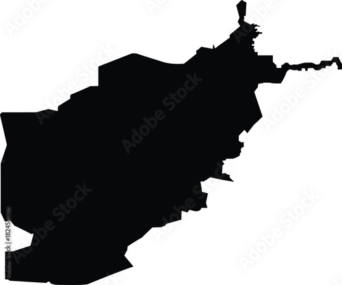Afghanistan map silhouette, black country outline, vector geography shape, political border graphic, South Asia region, educational design element