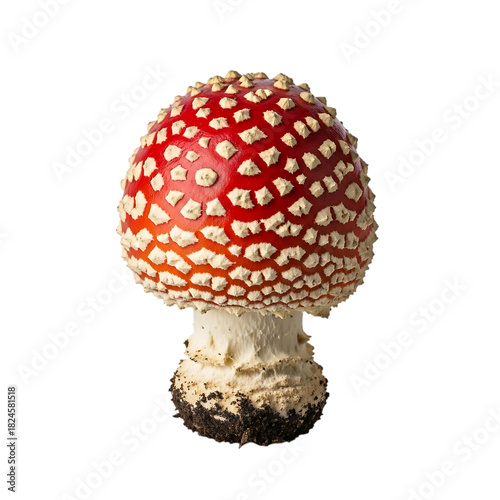 Amanita muscaria mushroom isolated on black background