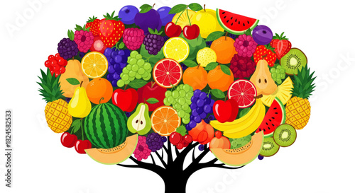Vibrant Fruit Tree Illustration for Healthy Eating Diet Plan Web Design Summer Promotion