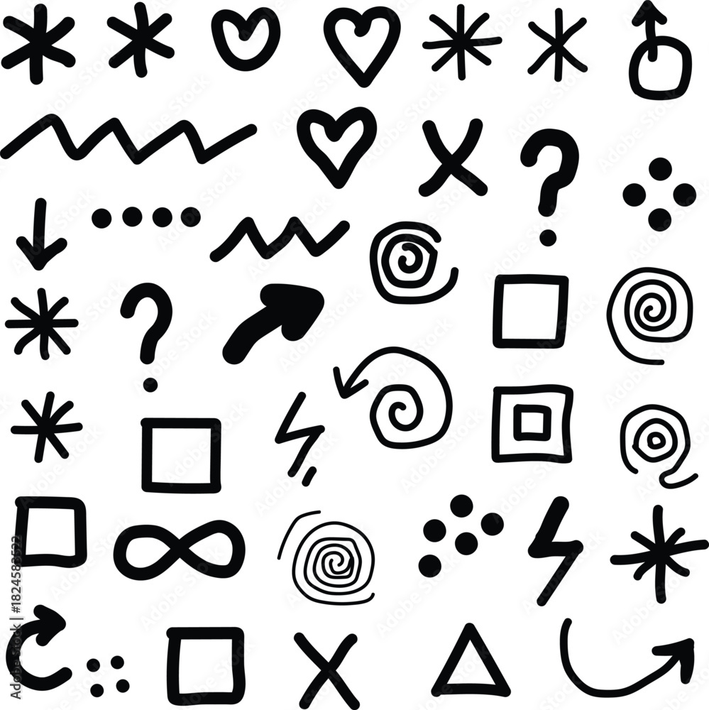 Obraz premium Hand drawn doodles and symbols isolated on transparent background