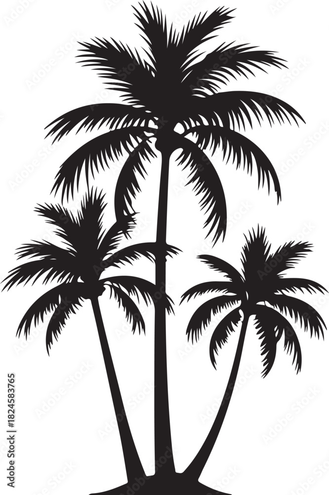 Fototapeta premium Silhouette of three palm trees against a white background
