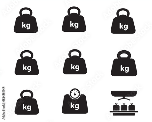 Black and white weight icons representing kilograms in a matrix