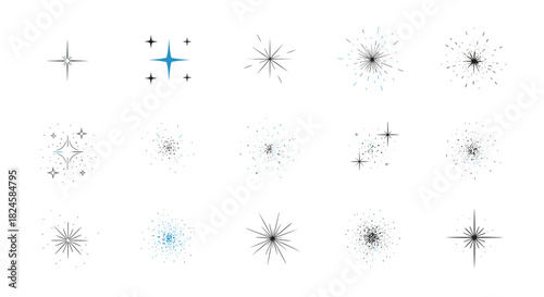 Collection of various starburst and sparkle graphic elements on a white background.