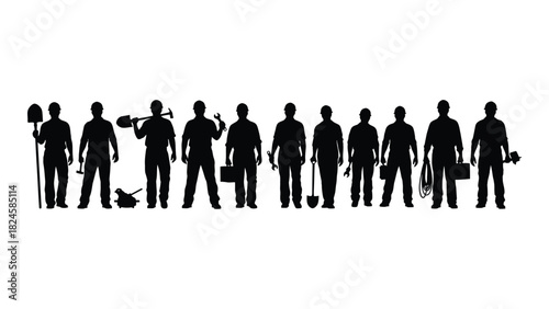 Diverse workers silhouette collection isolated on white background, Vector