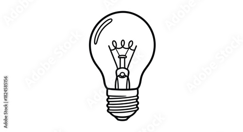 A simple black and white line drawing of an incandescent light bulb with its filament visible.