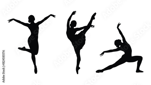 Ballerina silhouettes in dance poses isolated on white background, Vector
