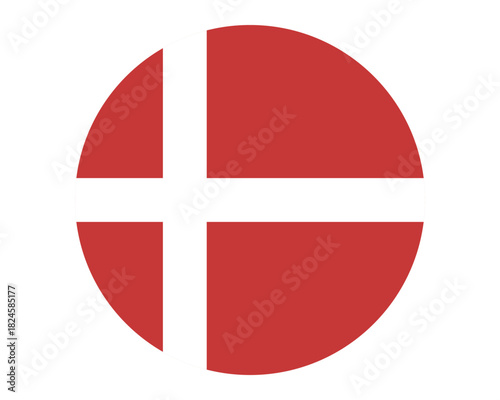 circular Denmark flag vector design with red background and white Nordic cross for modern national symbol themes