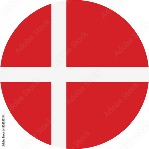 denmark national flag circle vector icon with red background and white nordic cross, round danish emblem illustration for web design, culture, and print use