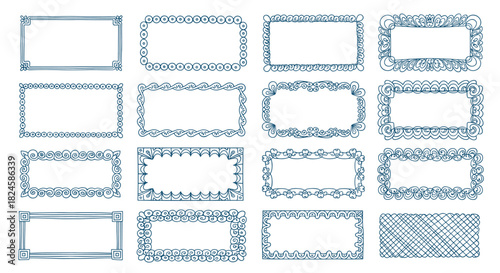 A collection of diverse decorative rectangular frames with various intricate patterns and styles.