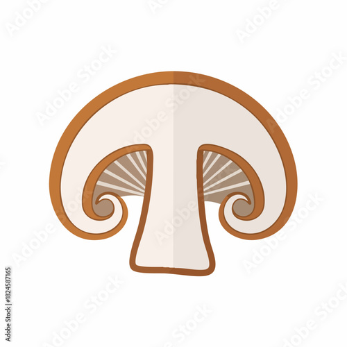 Sliced Mushroom Illustration with Intricate Gill Details and Earthy Tones.