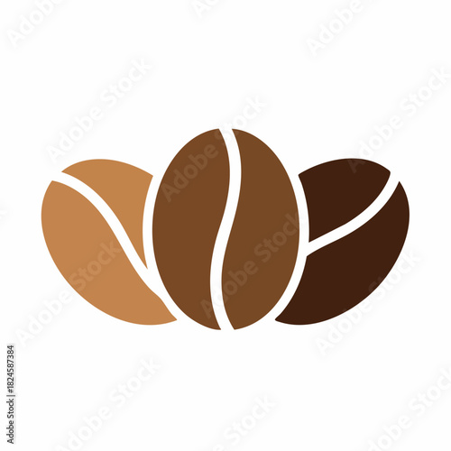 Three roasted coffee beans icon in different shades of brown.