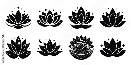 lotus dream flowers vector icon set. Flowers isolated on transparent background. Flowers in modern simple.