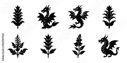 snapdragon shadow flowers vector icon set. Flowers isolated on transparent background. Flowers in modern simple.