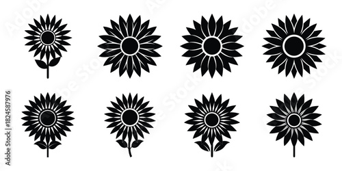 sunflower glow flowers vector icon set. Flowers isolated on transparent background. Flowers in modern simple.