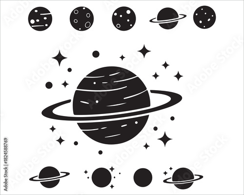Vector Illustration of Planets Stars and Space Elements Astronomy Concepts