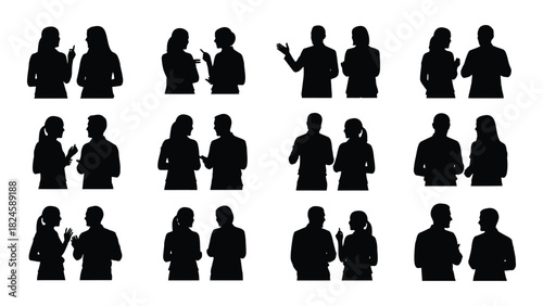 Silhouettes of people conversing isolated on white background, Vector