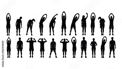 People stretching exercise silhouettes isolated on white background, Vector