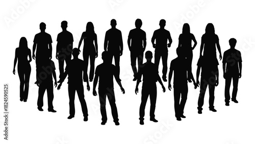 Diverse group of people silhouettes isolated on white background, Vector