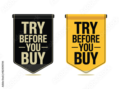 Two banners displaying try before you buy in black and yellow colors