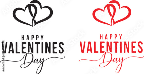 Happy valentines day greeting with interlocking hearts in two colors.