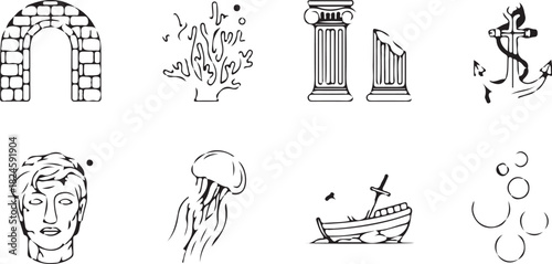 Historical Emblems: A composition of historical emblems presents classic design elements, each echoing tales of the past, blending the artistic language of various epochs.