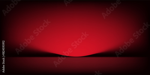 Red studio background. Abstract limbo podium studio room. Dark red gradient wall floor and spotlight scene. Showcase, promotion display. Vector stage mockup illustration