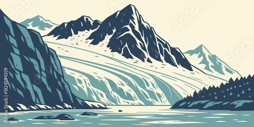 Kenai Fjords glacier cliffs retro