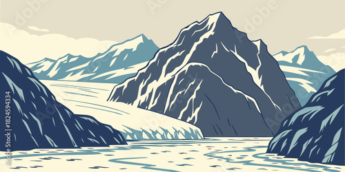 Kenai Fjords glacier cliffs retro