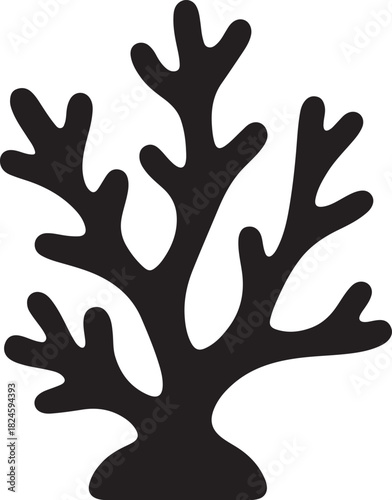 Black silhouette of a branching coral on a white background ocean