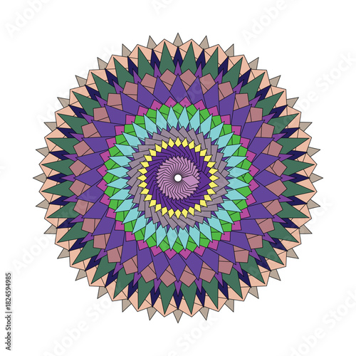 Colorful geometric mandala pattern with radial symmetry