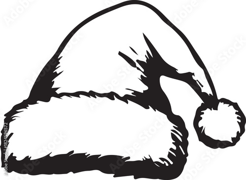 Santa's Delight: A festive black and white depiction of a Santa hat, embodying holiday cheer and winter's enchantment.