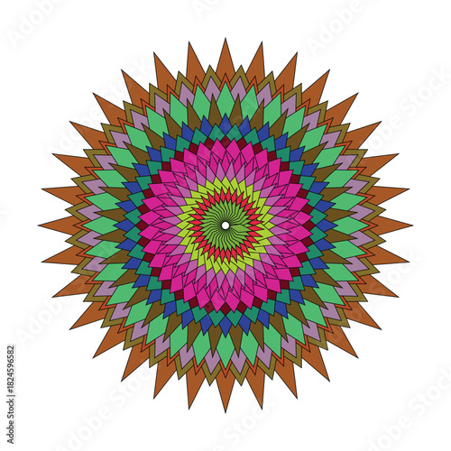 Colorful radial pattern with intricate geometric shapes